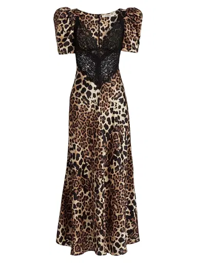 Rodarte Women's Leopard Print Silk Lace-Trim Maxi Dress - Brown | Thumbnail 1