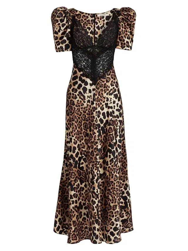 Rodarte Women's Leopard Print Silk Lace-Trim Maxi Dress - Brown