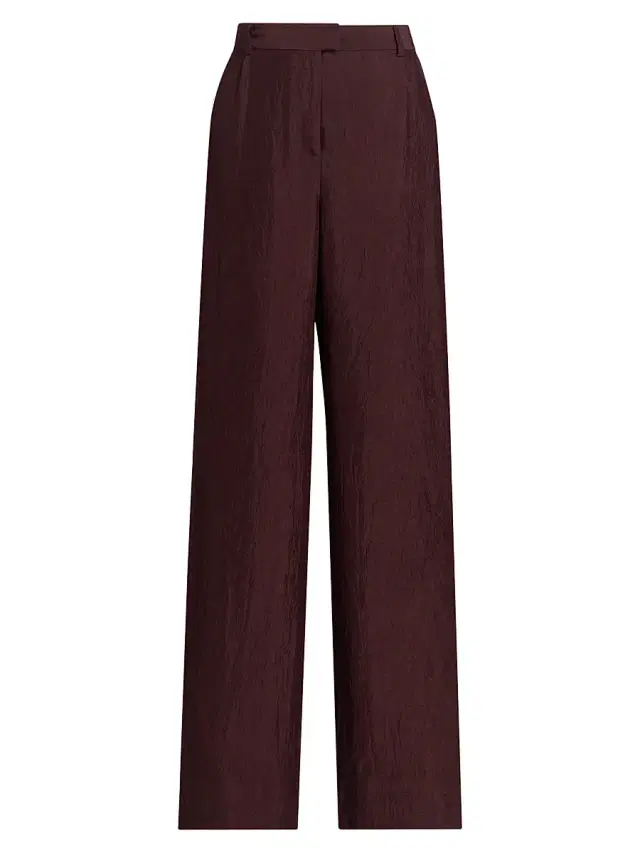 Women's Crinkled Satin Straight-Leg Trousers - Medjool