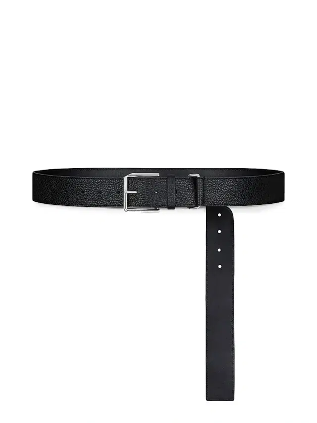 Men's Long Belt in Grained Leather - Black