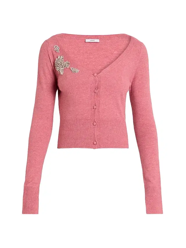Erdem Women's Embellished Cropped Knit Cardigan - Rose Pink