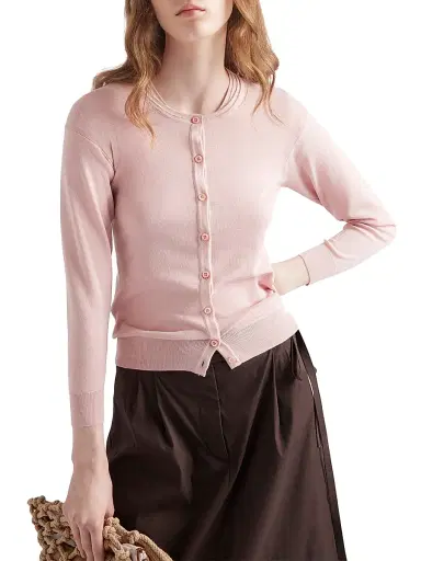Prada Women's Cotton and Silk Knit Cardigan - Pink | Thumbnail 2