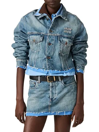 Miu Miu Women's Denim and Poplin Trucker Jacket - Blue - Size 10 | Thumbnail 2
