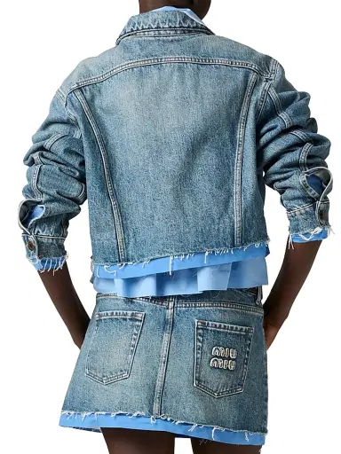 Miu Miu Women's Denim and Poplin Trucker Jacket - Blue - Size 10 | Thumbnail 3