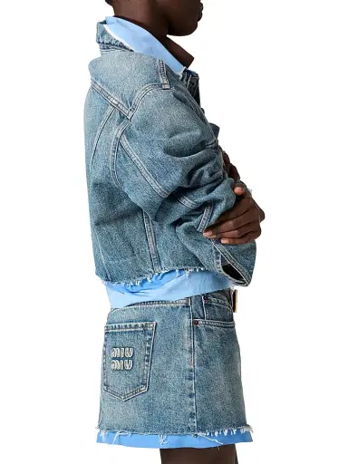 Miu Miu Women's Denim and Poplin Trucker Jacket - Blue - Size 10 | Thumbnail 4