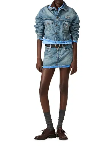 Miu Miu Women's Denim and Poplin Trucker Jacket - Blue - Size 10 | Thumbnail 6