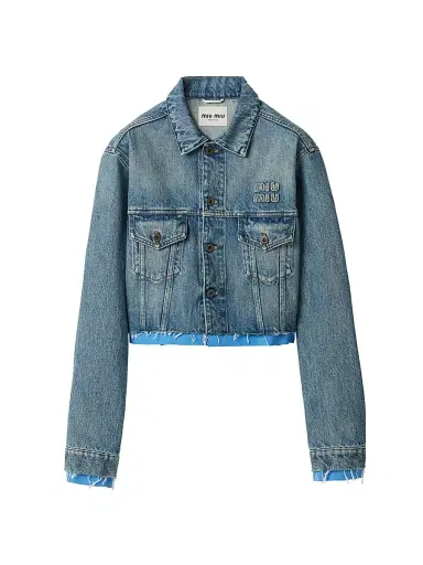 Miu Miu Women's Denim and Poplin Trucker Jacket - Blue - Size 10 | Thumbnail 1