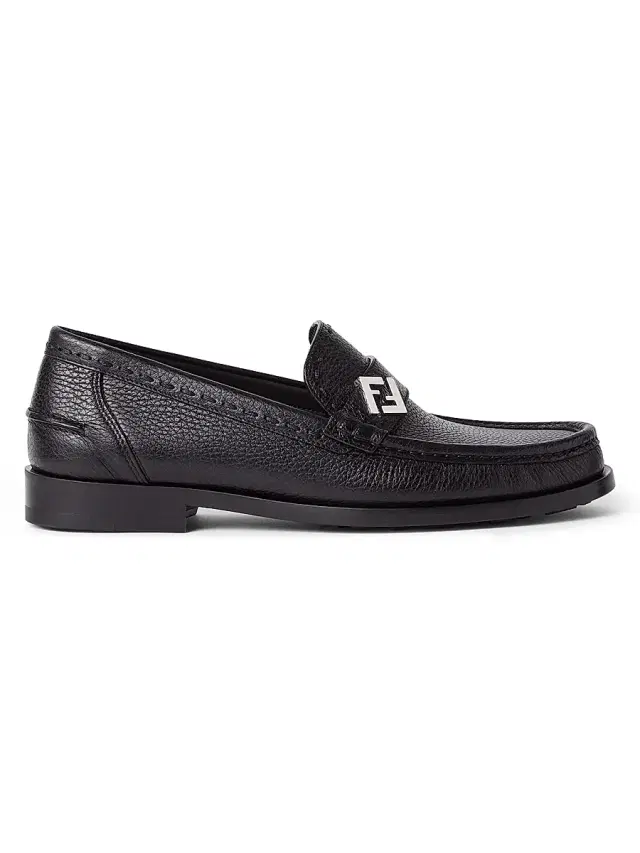 Men's FF Logo Leather Loafers - Nero