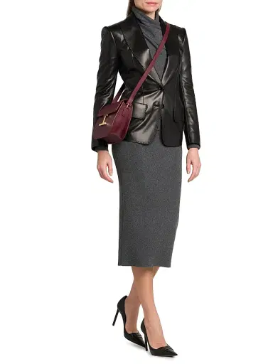 Tom Ford Women's Leather Peak Lapel Jacket - Black - Size 6 | Thumbnail 2