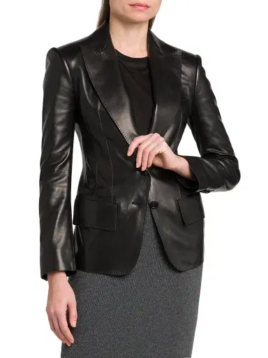 Tom Ford Women's Leather Peak Lapel Jacket - Black - Size 6 | Thumbnail 3