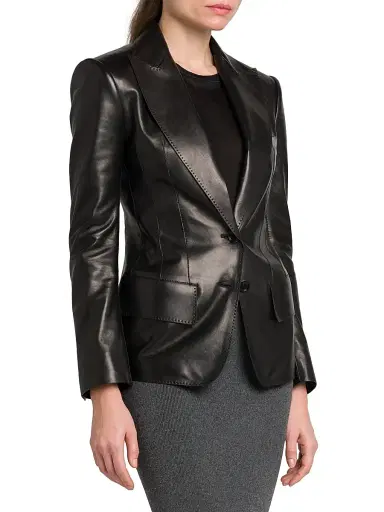 Tom Ford Women's Leather Peak Lapel Jacket - Black - Size 6 | Thumbnail 4