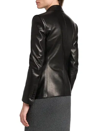 Tom Ford Women's Leather Peak Lapel Jacket - Black - Size 6 | Thumbnail 5
