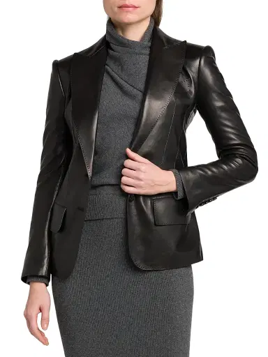 Tom Ford Women's Leather Peak Lapel Jacket - Black - Size 6 | Thumbnail 6