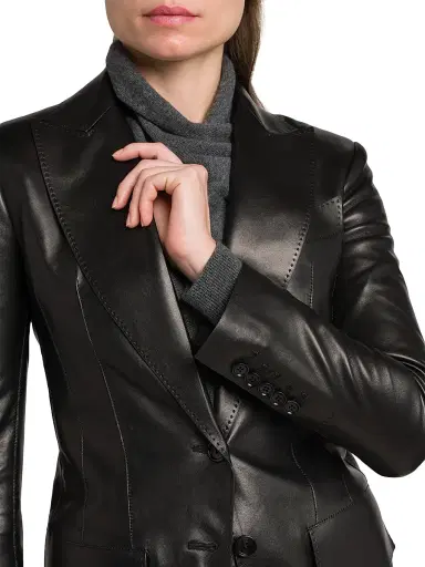 Tom Ford Women's Leather Peak Lapel Jacket - Black - Size 6 | Thumbnail 7