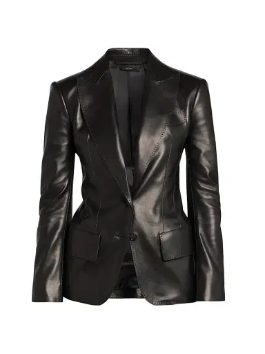 Tom Ford Women's Leather Peak Lapel Jacket - Black - Size 6 | Thumbnail 1