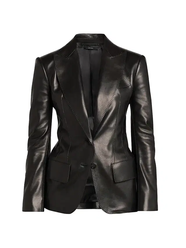 TOM FORD Women's Leather Peak Lapel Jacket - Black