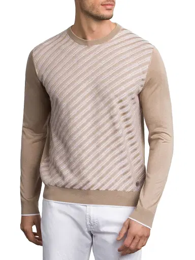 Stefano Ricci Men's Cotton and Silk Jacquard Knit Sweater - Beige White - Size 46 | Thumbnail 2 Stefano Ricci Men's Cotton and Silk Jacquard Knit Sweater - Beige White - Size 46 | Thumbnail 2