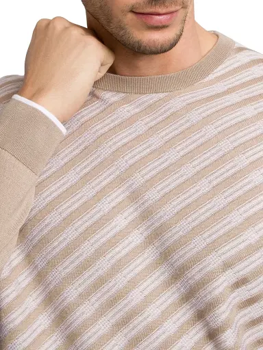Stefano Ricci Men's Cotton and Silk Jacquard Knit Sweater - Beige White - Size 46 | Thumbnail 4 Stefano Ricci Men's Cotton and Silk Jacquard Knit Sweater - Beige White - Size 46 | Thumbnail 4