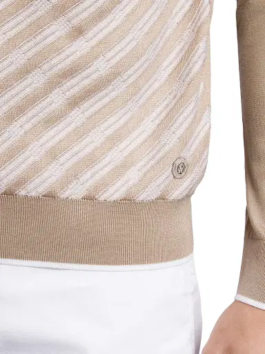 Stefano Ricci Men's Cotton and Silk Jacquard Knit Sweater - Beige White - Size 46 | Thumbnail 6 Stefano Ricci Men's Cotton and Silk Jacquard Knit Sweater - Beige White - Size 46 | Thumbnail 6