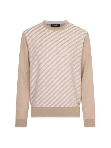 Stefano Ricci Men's Cotton and Silk Jacquard Knit Sweater - Beige White - Size 46 | Thumbnail 1 Stefano Ricci Men's Cotton and Silk Jacquard Knit Sweater - Beige White - Size 46 | Thumbnail 1