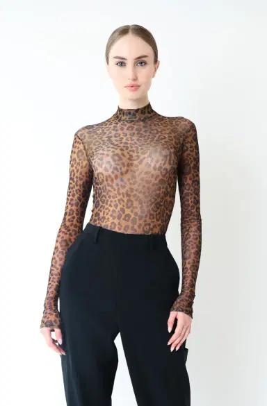 Lapointe Printed Mesh Mock Neck Bodysuit | Thumbnail 2 Lapointe Printed Mesh Mock Neck Bodysuit | Thumbnail 2