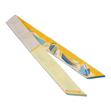 HERMÈS Hermes "Thalassa" Bouton D'Or, Jaune Soufre & Blanc Multi Cotton Twilly Pair | Thumbnail 2