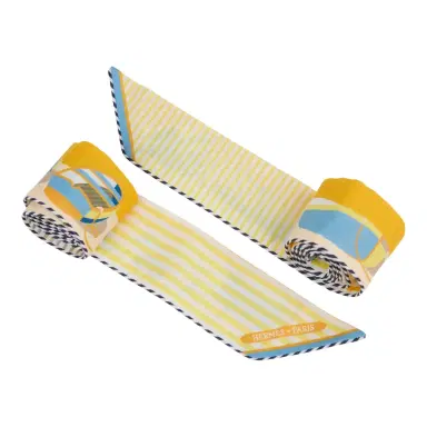 HERMÈS Hermes "Thalassa" Bouton D'Or, Jaune Soufre & Blanc Multi Cotton Twilly Pair | Thumbnail 3