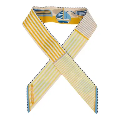 HERMÈS Hermes "Thalassa" Bouton D'Or, Jaune Soufre & Blanc Multi Cotton Twilly Pair | Thumbnail 1