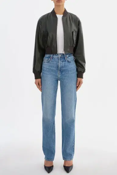 LAMARQUE Evelin Crop Bomber Jacket - Dark Olive | Thumbnail 2