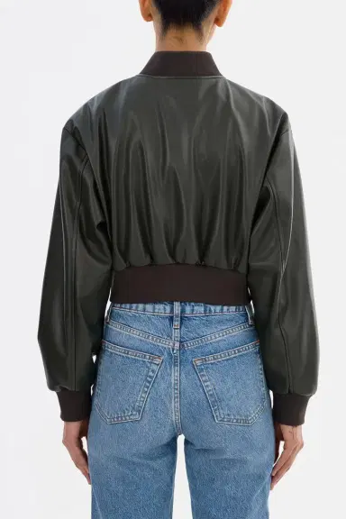 LAMARQUE Evelin Crop Bomber Jacket - Dark Olive | Thumbnail 5