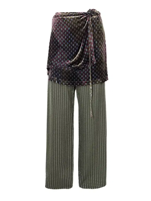 Printed Layered Velvet And Jacquard Wide-leg Pants