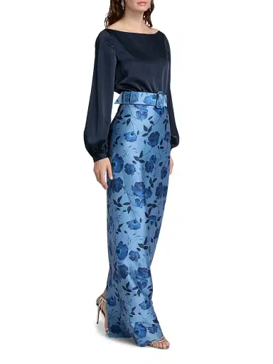 SACHIN BABI Women's Astor Satin Belted Floral Gown - Wild Steel Roses | Thumbnail 2