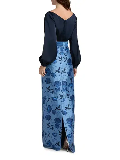 SACHIN BABI Women's Astor Satin Belted Floral Gown - Wild Steel Roses | Thumbnail 5