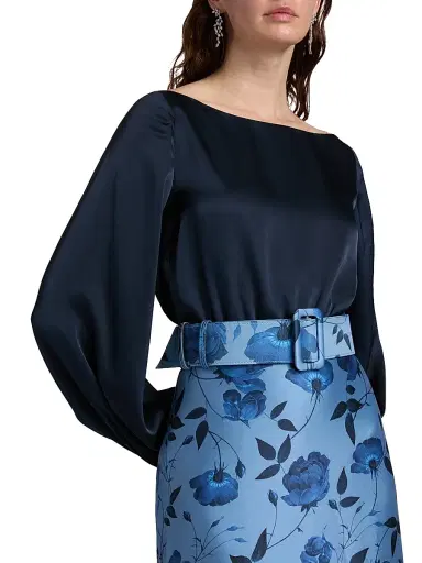 SACHIN BABI Women's Astor Satin Belted Floral Gown - Wild Steel Roses | Thumbnail 7