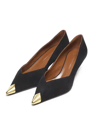 Giuseppe Zanotti Women's 50MM Cap-Toe Leather Kitten-Heel Pumps - Nero Oro - Size 11.5 | Thumbnail 2