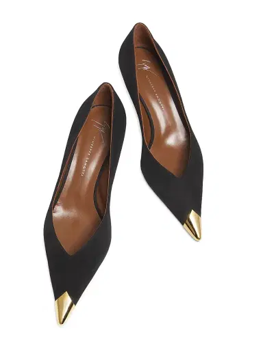 Giuseppe Zanotti Women's 50MM Cap-Toe Leather Kitten-Heel Pumps - Nero Oro - Size 11.5 | Thumbnail 4