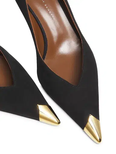 Giuseppe Zanotti Women's 50MM Cap-Toe Leather Kitten-Heel Pumps - Nero Oro - Size 11.5 | Thumbnail 6