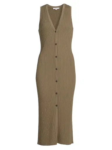 Vince Women's Rib-Knit Button-Front Midi-Dress - Tapenade | Thumbnail 1 Vince Women's Rib-Knit Button-Front Midi-Dress - Tapenade | Thumbnail 1