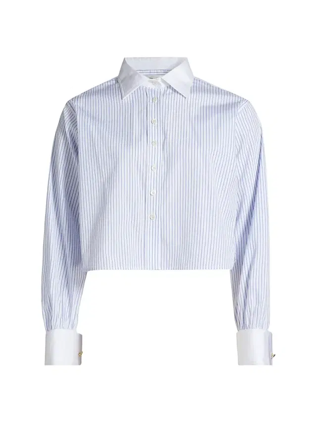 FRAME Women's Charles Striped Cotton Button-Front Crop Shirt - Oxford Blue Multi