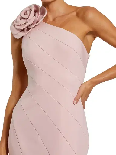 Mac Duggal Women's Flower-Detailed Crepe One-Shoulder Mermaid Gown - Blush - Size 14 | Thumbnail 3