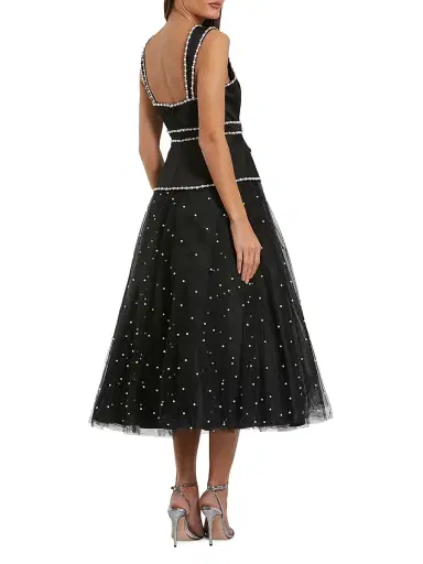 Mac Duggal Women's Imitation Pearl-Embellished Tulle Cocktail Dress - Black Ivory - Size 14 | Thumbnail 2