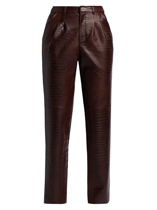 Ronny Kobo Women's Viviane Croc-Embossed Faux-Leather Pants - Chocolate Brown