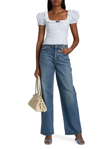 Reformation Women's Alice Floral Puff-Sleeve Linen Top - Hanna - Size 12 | Thumbnail 2