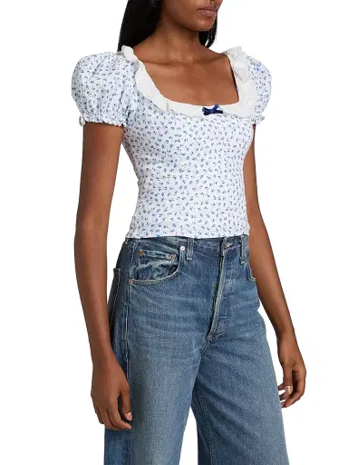Reformation Women's Alice Floral Puff-Sleeve Linen Top - Hanna - Size 12 | Thumbnail 4