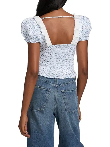 Reformation Women's Alice Floral Puff-Sleeve Linen Top - Hanna - Size 12 | Thumbnail 5