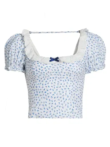 Reformation Women's Alice Floral Puff-Sleeve Linen Top - Hanna - Size 12 | Thumbnail 1