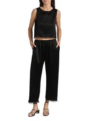 Leset Women's Barb Lace-Trim Cropped Pants - Black | Thumbnail 2