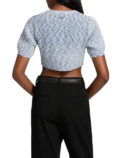 Toccin Women's Christy Cropped Short-Sleeve Cardigan - Azure Multi | Thumbnail 5 Toccin Women's Christy Cropped Short-Sleeve Cardigan - Azure Multi | Thumbnail 5