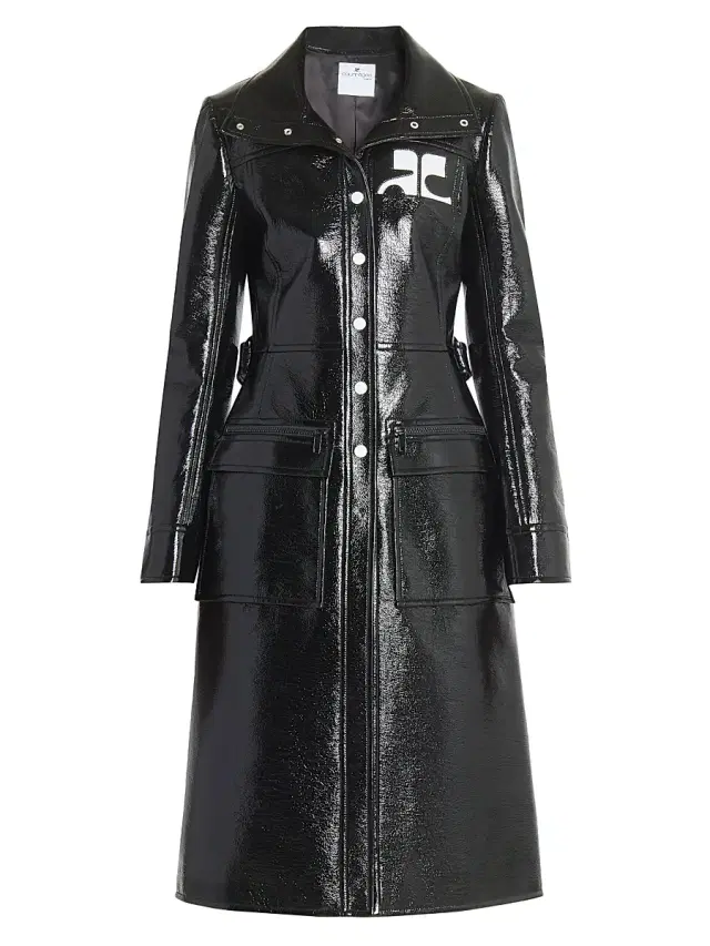 Courreges Women's Reedition Vinyl Belted Trench Coat - Black