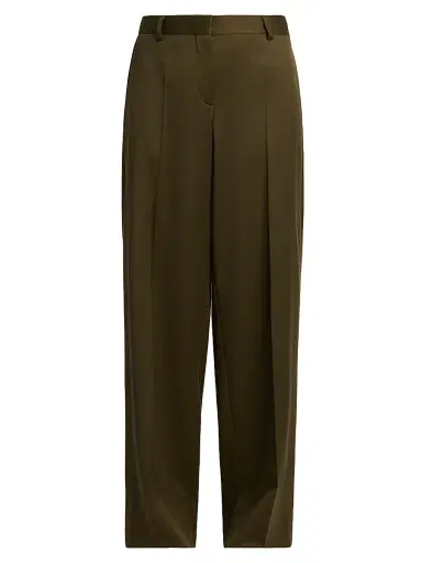 Stella McCartney Women's Shiny Tailoring Loose Trousers - Khaki | Thumbnail 1 Stella McCartney Women's Shiny Tailoring Loose Trousers - Khaki | Thumbnail 1